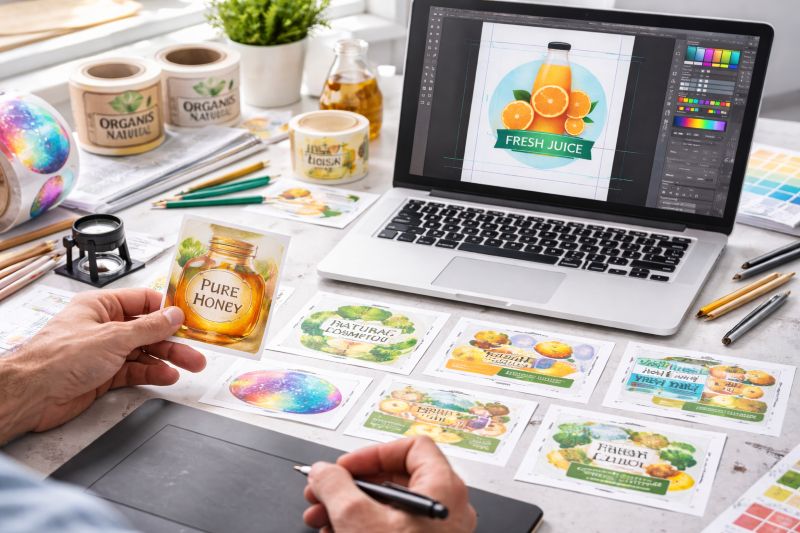 Projekt etykiety samoprzylepnej przygotowywany w programie graficznym