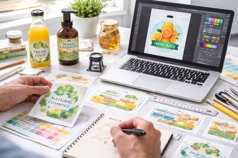 Projekt etykiety produktu przygotowywany w programie graficznym